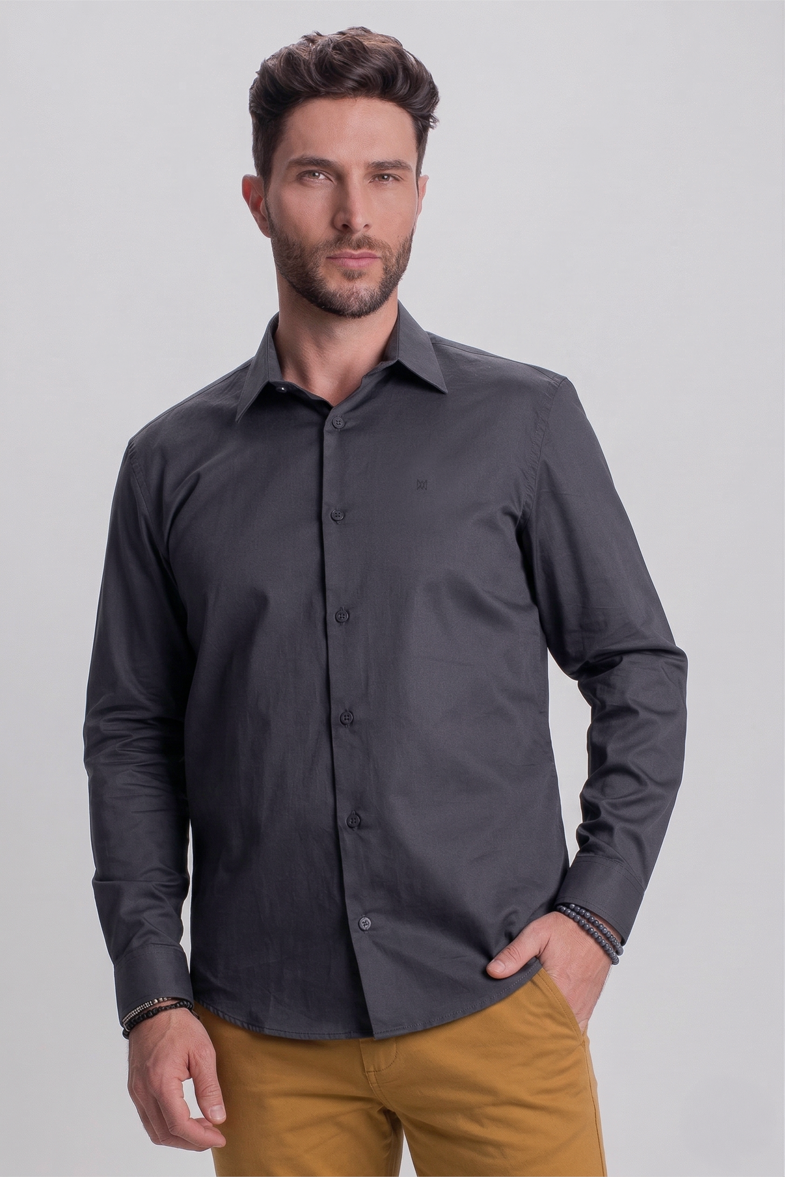 Camisa Básica Acetinada Manga Longa