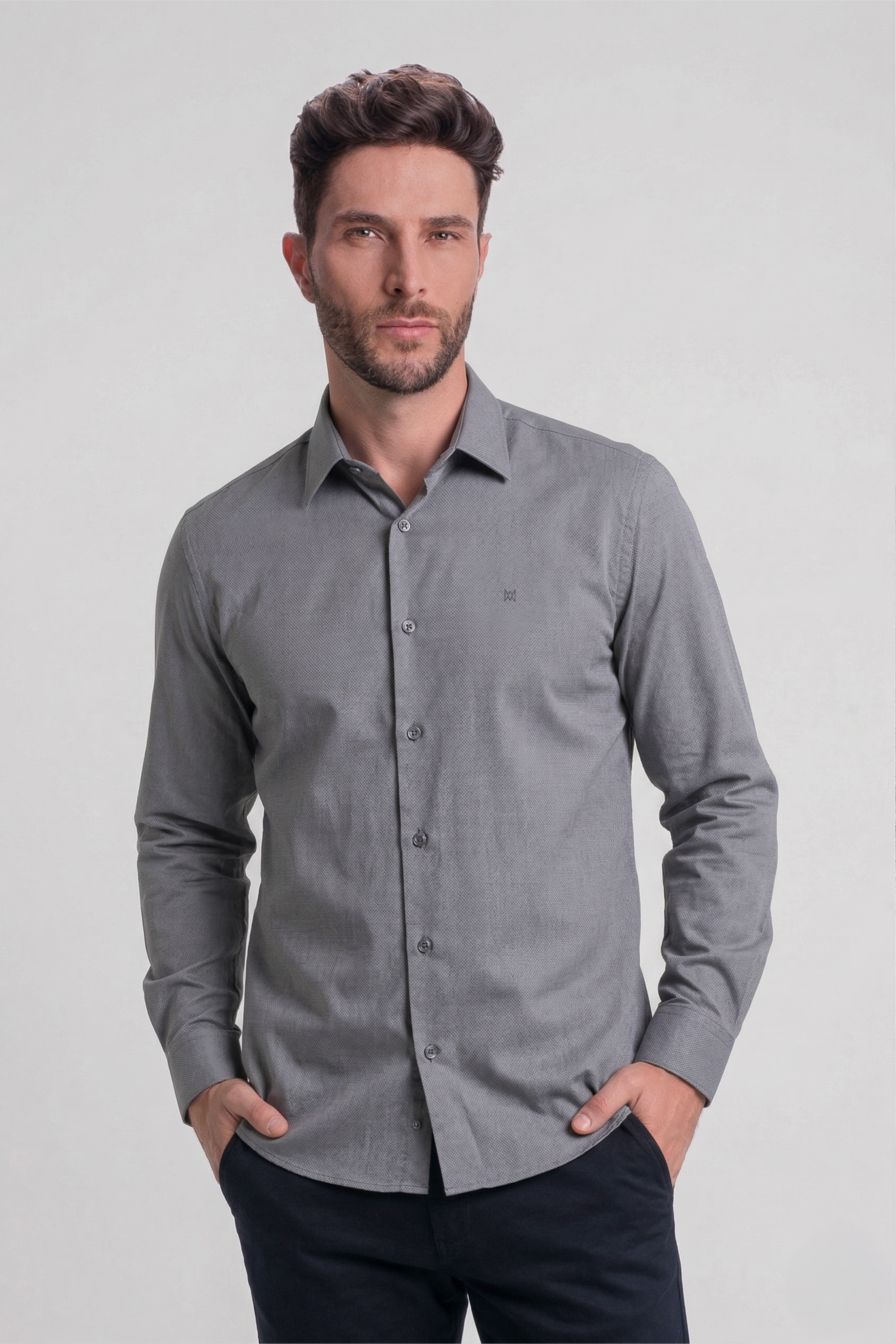 Camisa Básica Acetinada Manga Longa