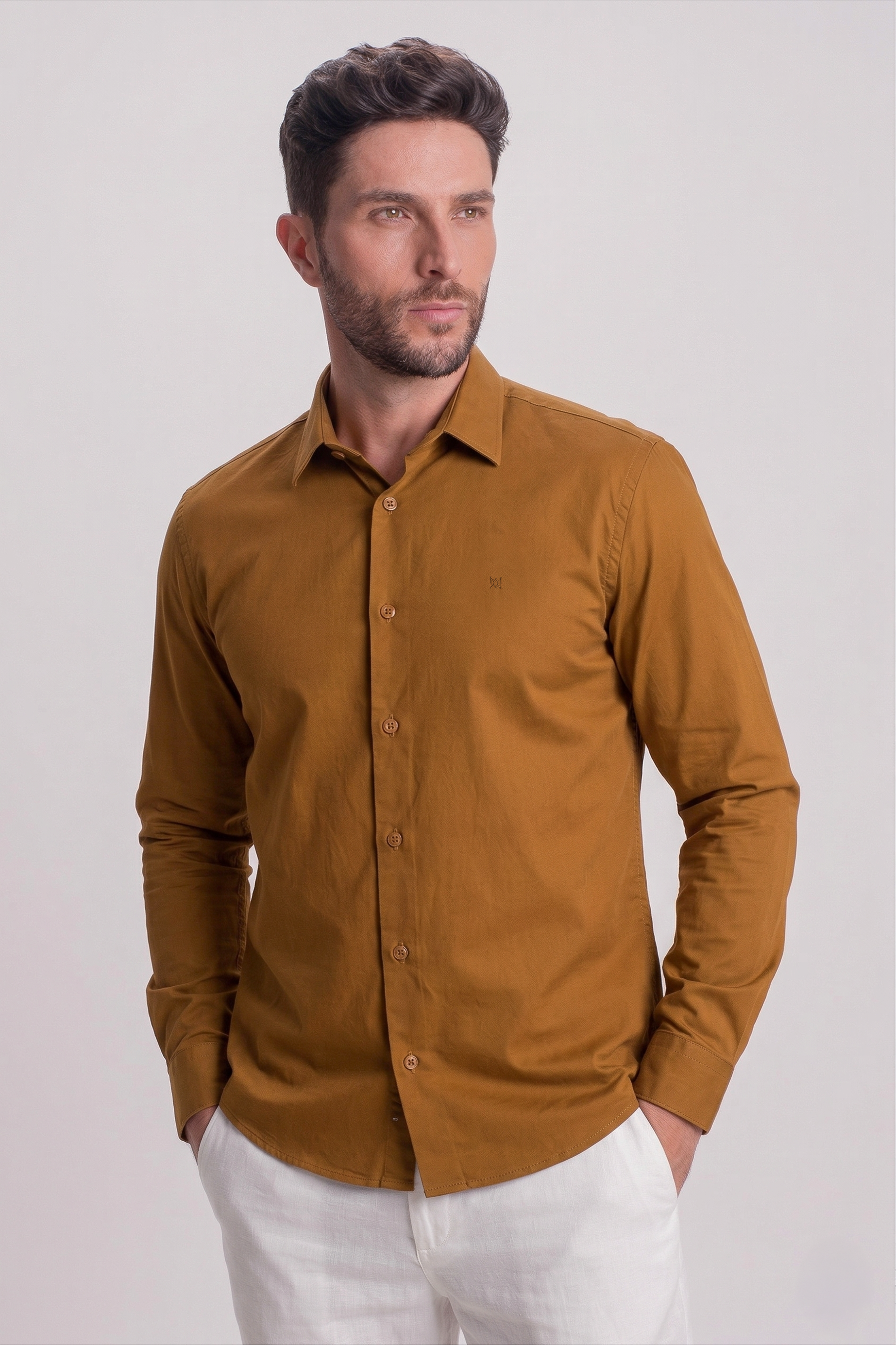 Camisa Básica Acetinada Manga Longa