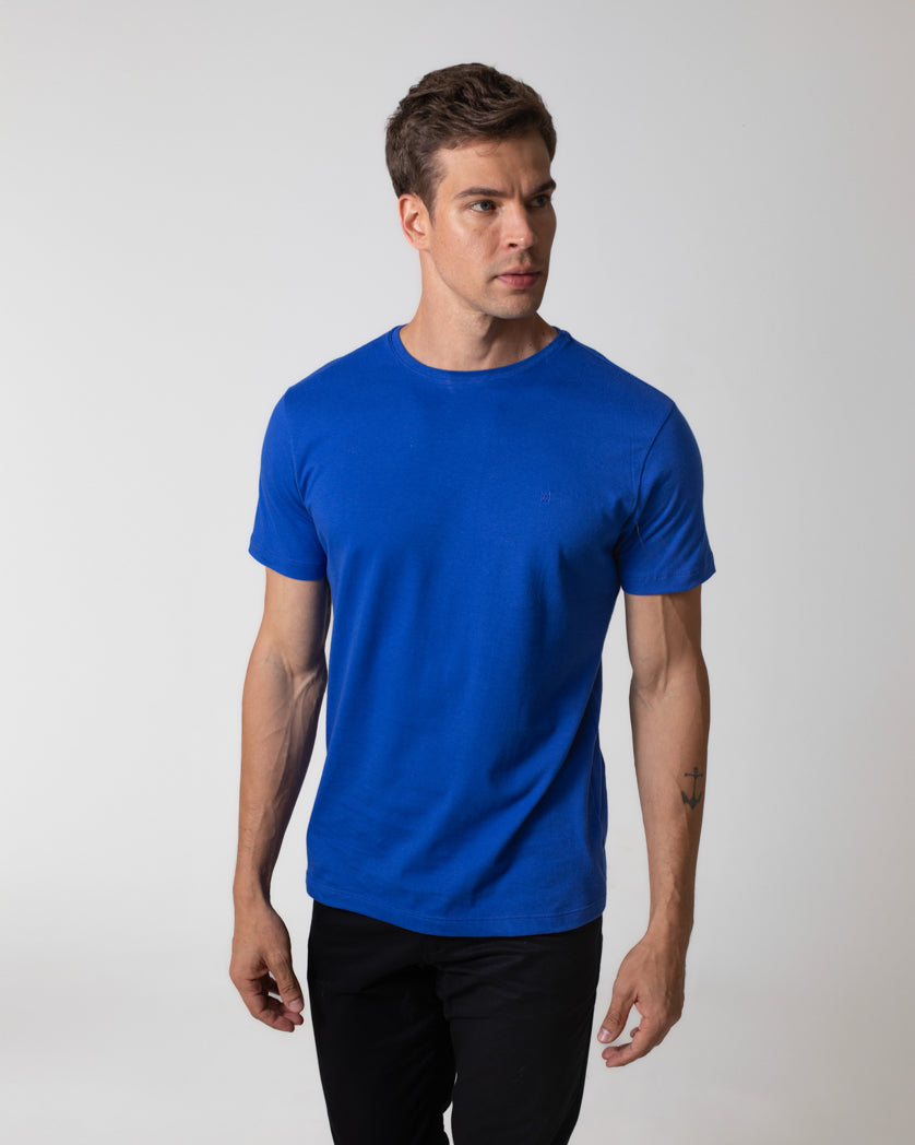 T-Shirt Básica com Bordado Masculina 100% Algodão