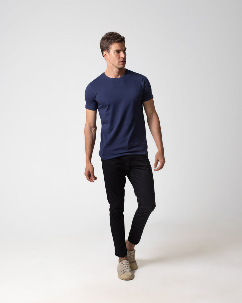 T-Shirt Básica com Bordado Masculina 100% Algodão
