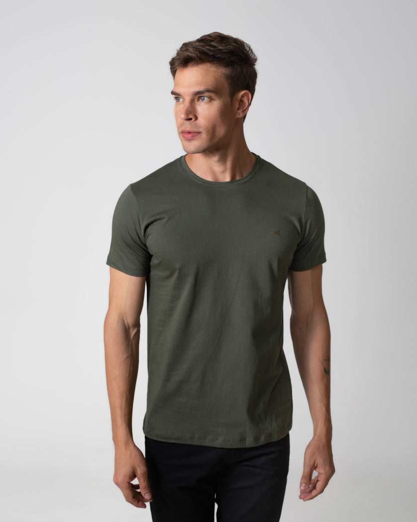 T-Shirt Básica com Bordado Masculina 100% Algodão